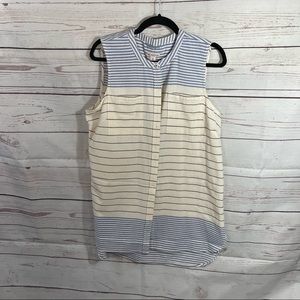 Merona Sleeveless Striped Shirt Hi Lo - Blue - Ivory X Large  100% Cotton